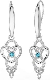 Diamant Bleu vert Argent Infini celtique Trinité Noeud Pendre Des boucles d'oreilles