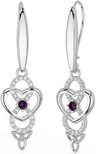 Diamond Alexandrite Silver Infinity Celtic Trinity Knot Dangle Earrings