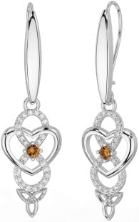 Diamant Citrine Argent Infini celtique Trinité Noeud Pendre Des boucles d'oreilles