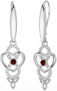 Diamond Garnet Silver Infinity Celtic Trinity Knot Dangle Earrings