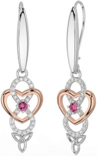 Turmalina roz diamant Aur roz Argint Celtic infinit Cercei Trinity Knot Dangle