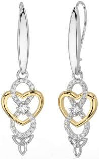 Diamond Gold Silver Infinity Celtic Trinity Knot Dangle Earrings