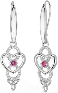 Turmalina roz diamant Aur alb Infinity Trinity Celtic Cercei Knot Dangle