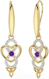 Diamond Amethyst Gold Infinity Celtic Trinity Knot Dangle Earrings