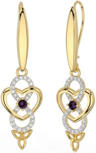 Diamond Alexandrite Gold Infinity Celtic Trinity Knot Dangle Earrings