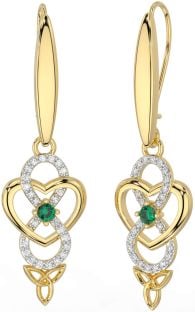 Diamond Emerald Gold Infinity Celtic Trinity Knot Dangle Earrings