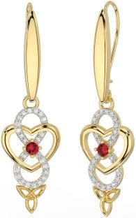 Diamond Ruby Gold Infinity Celtic Trinity Knot Dangle Earrings