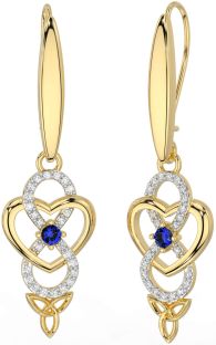 Diamond Sapphire Gold Infinity Celtic Trinity Knot Dangle Earrings