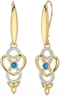 Diamond Topaz Gold Infinity Celtic Trinity Knot Dangle Earrings