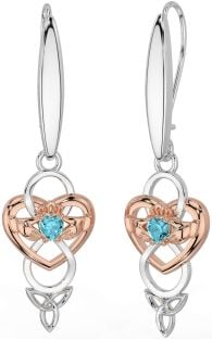 Aquamarin Rose Gold Silber keltisch Claddagh Unendlichkeit Dreieinigkeit Knoten Baumeln Ohrringe