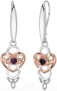 Alexandrit Rose Gold Silber keltisch Claddagh Unendlichkeit Dreieinigkeit Knoten Baumeln Ohrringe