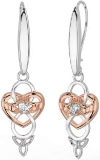 Diamante Rosa Ouro Prata céltico Claddagh Infinidade Trindade Nó Pendurar Brincos