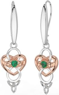 Emerald Rose Gold Silver Celtic Claddagh Infinity Trinity Knot Dangle Earrings