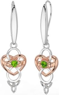 Peridot Rose Gold Silver Celtic Claddagh Infinity Trinity Knot Dangle Earrings