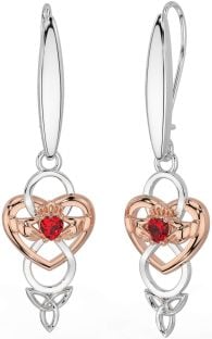 Rubino Rosa Oro Argento celtico Claddagh Infinito Trinità Nodo Penzolare Orecchini