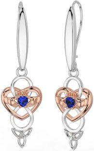 Saphir Rose Gold Silber keltisch Claddagh Unendlichkeit Dreieinigkeit Knoten Baumeln Ohrringe