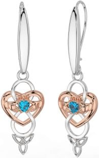 Topaz Rose Gold Silver Celtic Claddagh Infinity Trinity Knot Dangle Earrings