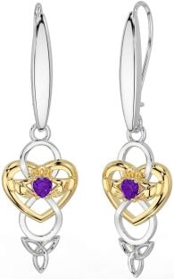 Amethyst Gold Silver Celtic Claddagh Infinity Trinity Knot Dangle Earrings