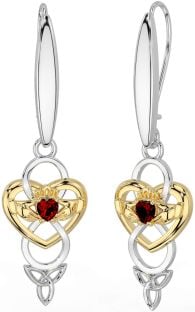 Garnet Gold Silver Celtic Claddagh Infinity Trinity Knot Dangle Earrings