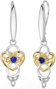 Sapphire Gold Silver Celtic Claddagh Infinity Trinity Knot Dangle Earrings