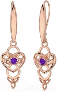 Amethyst Rose Gold Silver Celtic Claddagh Infinity Trinity Knot Dangle Earrings