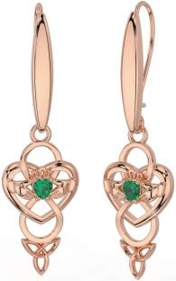 Emerald Rose Gold Silver Celtic Claddagh Infinity Trinity Knot Dangle Earrings