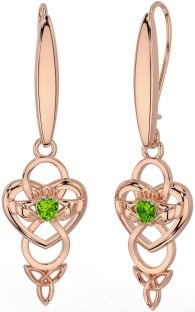 Peridot Rose Gold Silber keltisch Claddagh Unendlichkeit Dreieinigkeit Knoten Baumeln Ohrringe