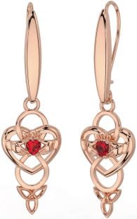 Rubino Rosa Oro Argento celtico Claddagh Infinito Trinità Nodo Penzolare Orecchini