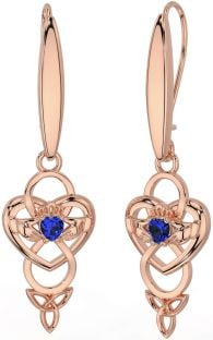 Sapphire Rose Gold Silver Celtic Claddagh Infinity Trinity Knot Dangle Earrings