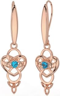 Topas Rose Gold Silber keltisch Claddagh Unendlichkeit Dreieinigkeit Knoten Baumeln Ohrringe