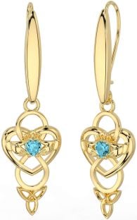 Aquamarine Gold Silver Celtic Claddagh Infinity Trinity Knot Dangle Earrings