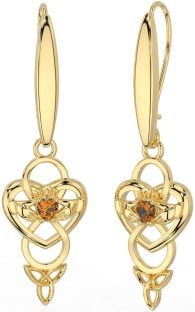 Citrine Or Argent celtique Claddagh Infini Trinité Noeud Pendre Des boucles d'oreilles