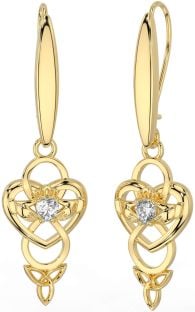 Diamond Gold Silver Celtic Claddagh Infinity Trinity Knot Dangle Earrings