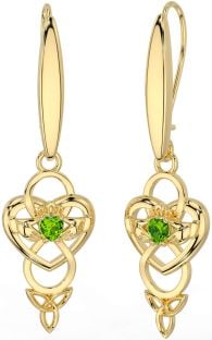 Peridoto Ouro Prata céltico Claddagh Infinidade Trindade Nó Pendurar Brincos