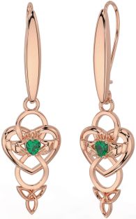 Smaragd Rose Gold keltisch Claddagh Unendlichkeit Dreieinigkeit Knoten Baumeln Ohrringe