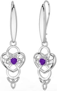 Amatista Plata céltico Claddagh Infinidad Trinidad Nudo Colgar Pendientes