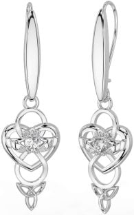 Diamante Prata céltico Claddagh Infinidade Trindade Nó Pendurar Brincos