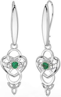 Emerald Silver Celtic Claddagh Infinity Trinity Knot Dangle Earrings