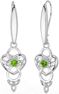 Peridoto Prata céltico Claddagh Infinidade Trindade Nó Pendurar Brincos