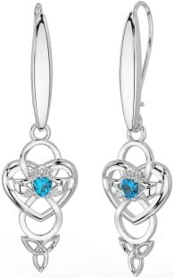 Topaze Argent celtique Claddagh Infini Trinité Noeud Pendre Des boucles d'oreilles