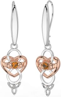 Citrin Weiß Rose Gold keltisch Claddagh Unendlichkeit Dreieinigkeit Knoten Baumeln Ohrringe