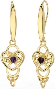 Alexandrite Gold Celtic Claddagh Infinity Trinity Knot Dangle Earrings