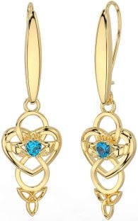 Topaz Gold Celtic Claddagh Infinity Trinity Knot Dangle Earrings