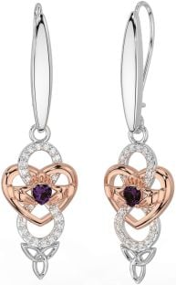 Diamant Alexandrit Rose Gold Silber keltisch Claddagh Unendlichkeit Dreieinigkeit Knoten Baumeln Ohrringe