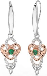 Diamant émeraude Rose Or Argent celtique Claddagh Infini Trinité Noeud Pendre Des boucles d'oreilles