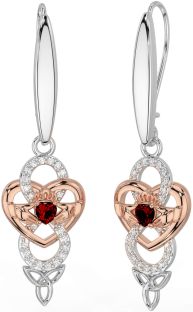 Diamante Granada Rosa Ouro Prata céltico Claddagh Infinidade Trindade Nó Pendurar Brincos