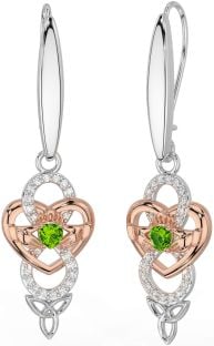 Diamant Peridot Reste sig Guld Silver Keltiskt Claddagh Oändlighet Treenighet Knut Dingla Örhängen