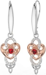 Diamond Ruby Rose Gold Silver Celtic Claddagh Infinity Trinity Knot Dangle Earrings