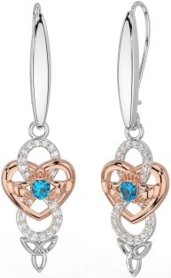 Diamant Topas Rose Gold Silber keltisch Claddagh Unendlichkeit Dreieinigkeit Knoten Baumeln Ohrringe