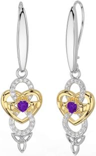 Diamante Ametista Ouro Prata céltico Claddagh Infinidade Trindade Nó Pendurar Brincos